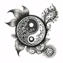 A tattoo design featuring the date 12-04-2006 incorporated into a yin and yang symbol tattoo design idea
