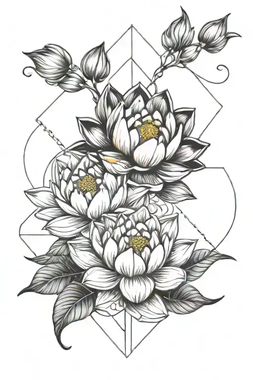 lotus flowers intertwining Athena the Greek Goddess and Atlas the Greek God tattoo design idea