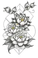 lotus flowers intertwining Athena the Greek Goddess and Atlas the Greek God tattoo design idea