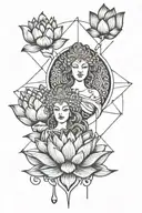lotus flowers intertwining Athena the Greek Goddess and Atlas the Greek God tattoo design idea