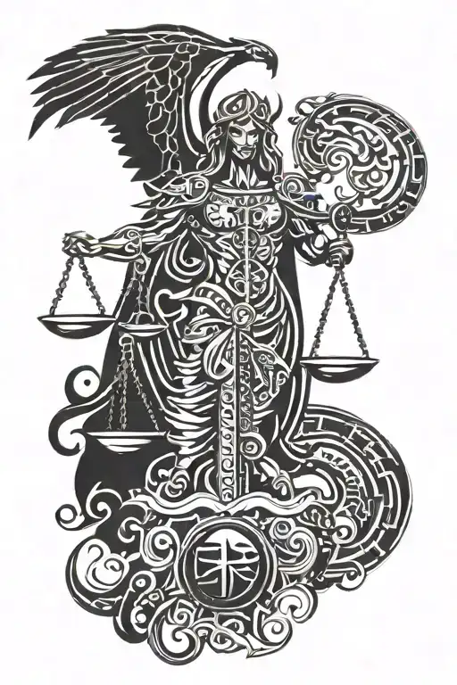 Libra Scales and Azrael archangel tattoo design idea