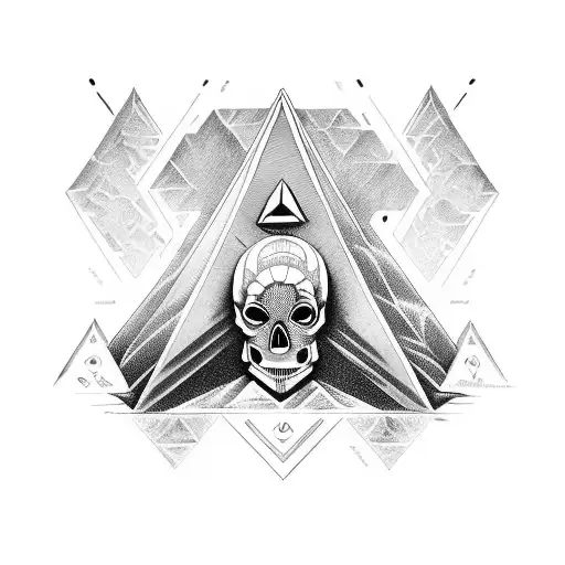 NWO pyramid logo integrated with a skull and alien hybrid tattoo design idea