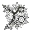 A blackwork tattoo featuring a machinist tool with subtle references to Pink Floyd lyrics and suicide awareness symbols tattoo design idea