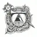 A blackwork tattoo featuring a machinist tool with subtle references to Pink Floyd lyrics and suicide awareness symbols tattoo design idea