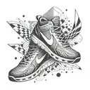 An abstract geometric pattern incorporating elements of running shoes and drumming beats tattoo design idea