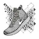 An abstract geometric pattern incorporating elements of running shoes and drumming beats tattoo design idea