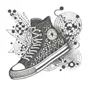 An abstract geometric pattern incorporating elements of running shoes and drumming beats tattoo design idea