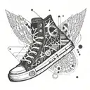 An abstract geometric pattern incorporating elements of running shoes and drumming beats tattoo design idea