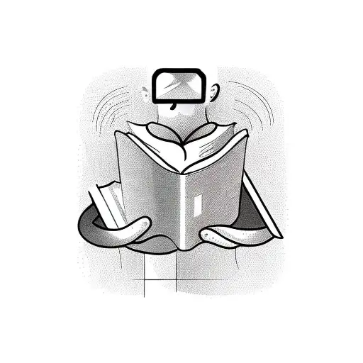 A stack of books in different languages with a magnifying glass searching for new words tattoo design idea