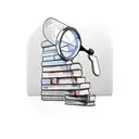 A stack of books in different languages with a magnifying glass searching for new words tattoo design idea