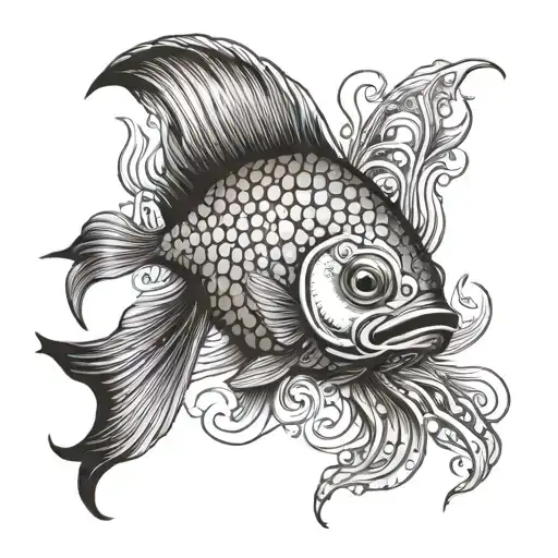 fish swimming from flames left arm tattoo design idea
