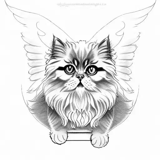  Persian cat with angel sitting on a chair  tattoo design idea