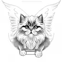  Persian cat with angel sitting on a chair  tattoo design idea