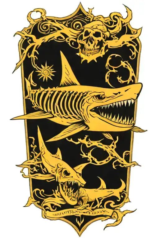 shark skeleton black and white tattoo design idea