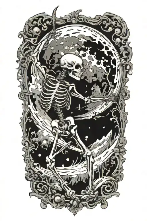skeleton dance on the moon tattoo design idea