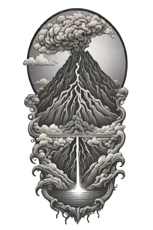 Volcano black and white tattoo design idea