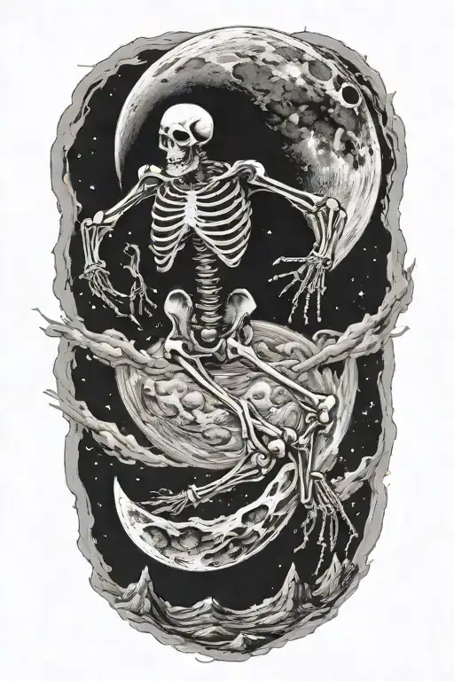 skeleton dancing on the moon tattoo design idea
