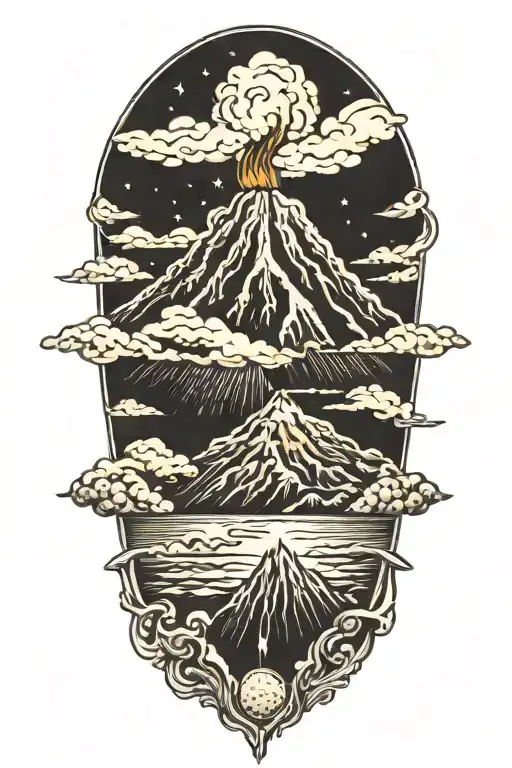 Volcano black and white tattoo design idea