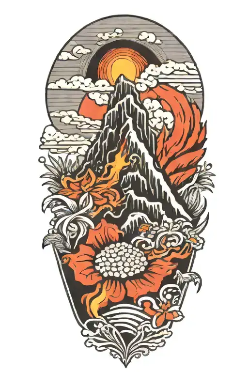 Hawaii Volcano black and white tattoo design idea