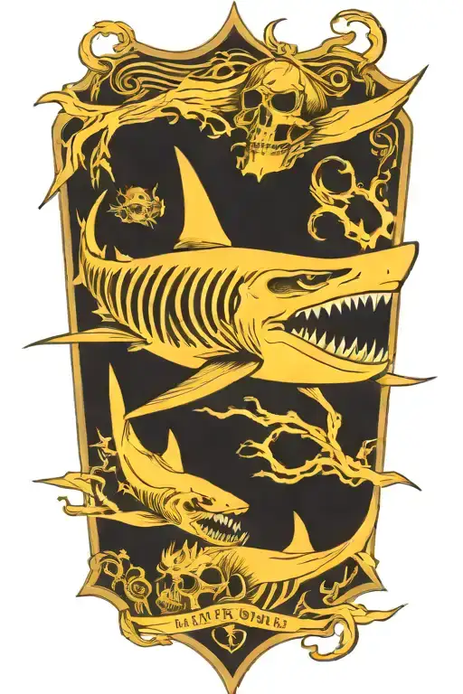 shark skeleton black and white tattoo design idea