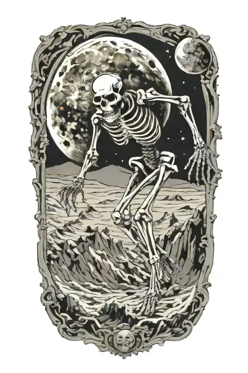 skeleton on the moon tattoo design idea