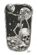 skeleton dancing on the moon tattoo design idea