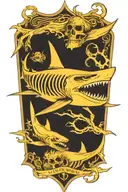 shark skeleton black and white tattoo design idea