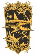 shark skeleton black and white tattoo design idea