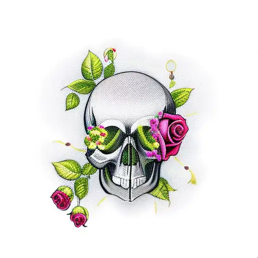 Skull with Roses and rosaries tattoo design idea