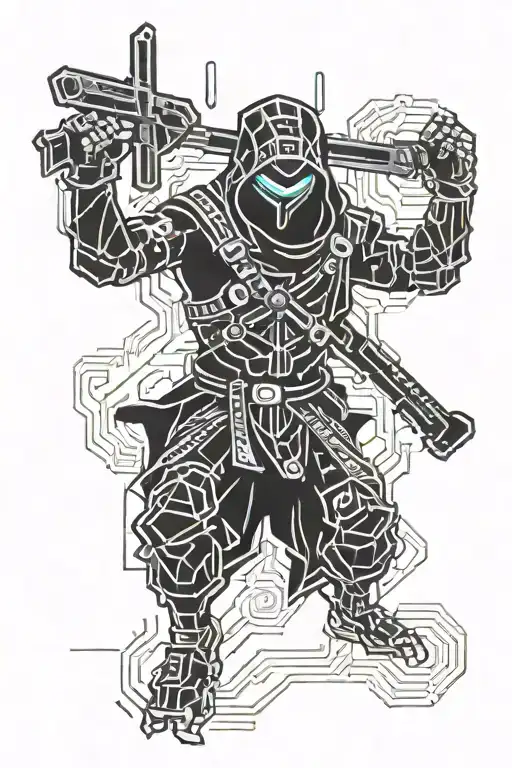 ghostrunner ninja videogame tattoo design idea