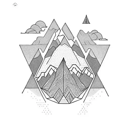 Geometric tattoo that represents hard work and kindness. Should include mountains and sports. Tattoo should fit on bicep tattoo design idea