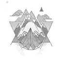 Geometric tattoo that represents hard work and kindness. Should include mountains and sports. Tattoo should fit on bicep tattoo design idea