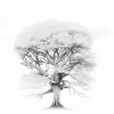 realistic white oak tree with native people on horseback  tattoo design idea
