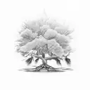 realistic white oak tree with native people on horseback  tattoo design idea