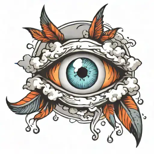 eye ball in the clouds surrounded around spread wing with real tear drops falling down tattoo design idea