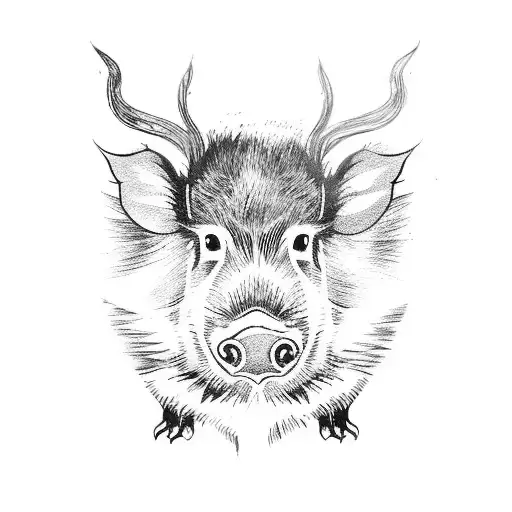 small minimalist wild boar one line tattoo design idea