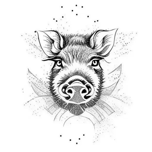 small minimalist wild boar one line tattoo design idea