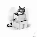 funny cat in a box tattoo design idea