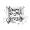 funny cat in a box tattoo design idea