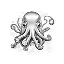 A magical octopus swimming through a sky filled with floating musical notes tattoo design idea