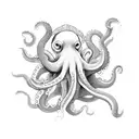 A magical octopus swimming through a sky filled with floating musical notes tattoo design idea