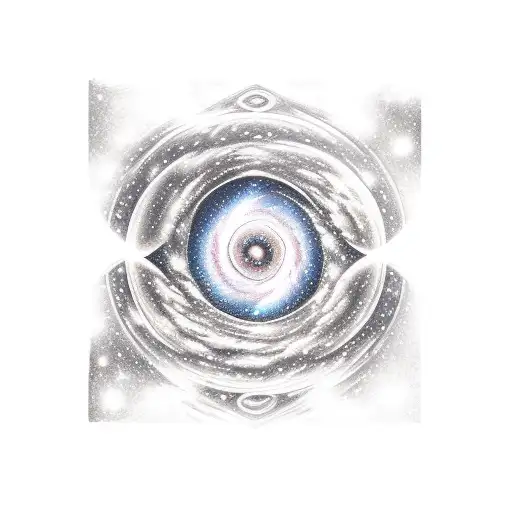 A god in the universe, with galaxies, stars or plantes in the background tattoo design idea