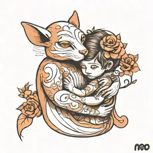 A mother and child want to hug each other and there is a barrier between them tattoo design idea