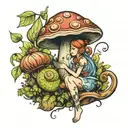 snail rain mushroom fairy tattoo design idea