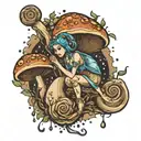 snail rain mushroom fairy tattoo design idea
