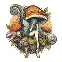 snail rain mushroom fairy tattoo design idea