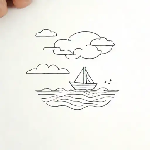 clouds and paper boat tattoo design idea