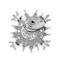 top down view of gecko, then integrate gears tattoo design idea
