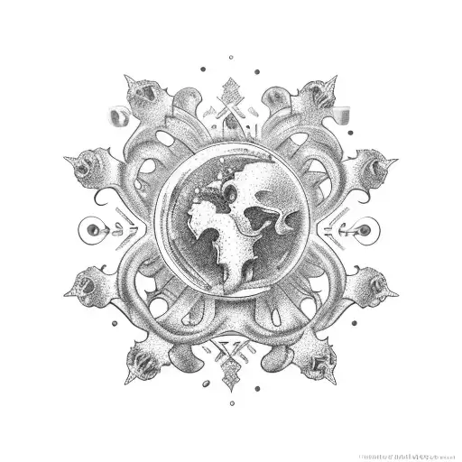 A gothic style chandelier hanging from a globe tattoo design idea