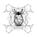 A gothic style spider hanging from a globe tattoo design idea